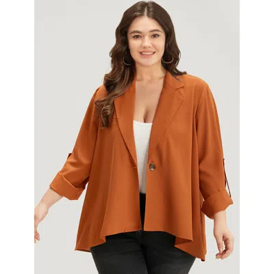 Bloomchic Plain Button Up Tab Sleeve High Low Hem Jacket In Brown