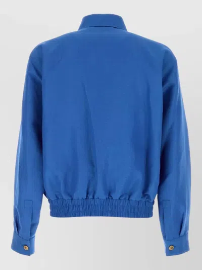 Versace Wool Blend Bomber Jacket Collared Neck In Blue
