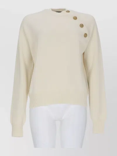 Balmain Elegant Womens Cashmere-wool Sweater With Decorative Buttons In Neutral