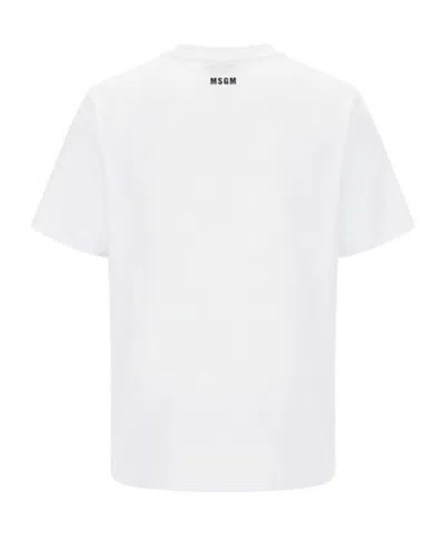 Msgm Logo-embroidered T-shirt In White