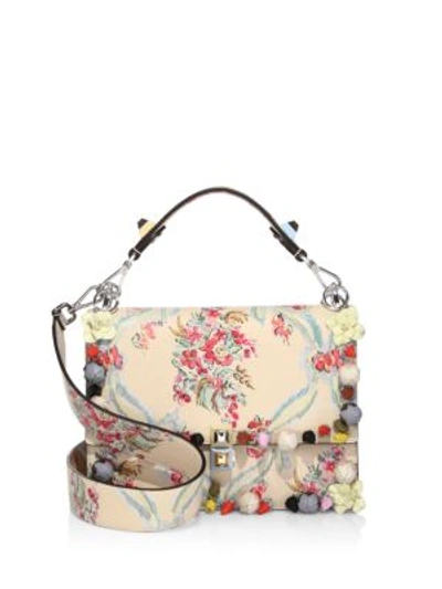 Shop Fendi Kan I Floral-embroidered Leather Shoulder Bag In Ivory-multi