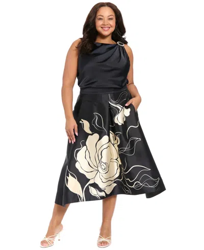 Muse Plus Size Draped Front Asymmetrical Tank Top In Black
