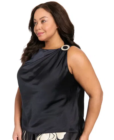 Muse Plus Size Draped Front Asymmetrical Tank Top In Black