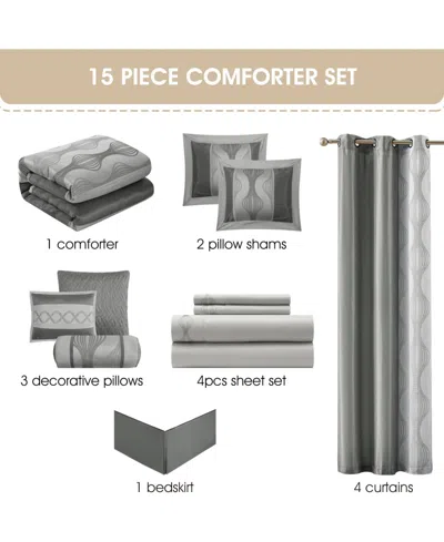 Stratford Park Kath Geometric 15-pc. Comforter Set, Queen In Gray