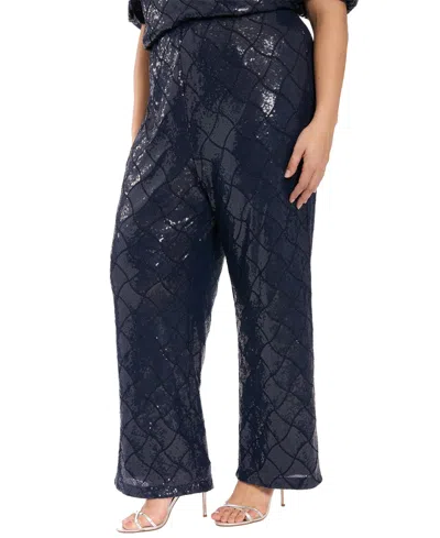Muse Plus Size Sequined Pull-on Pants In Blue