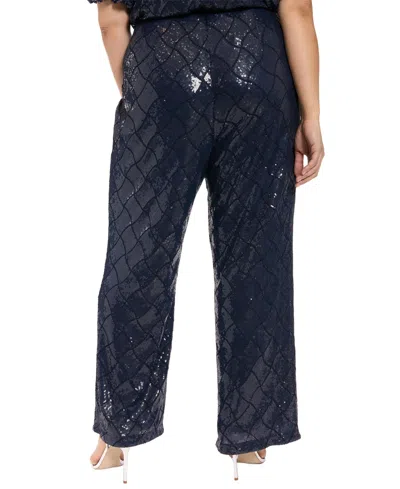 Muse Plus Size Sequined Pull-on Pants In Blue