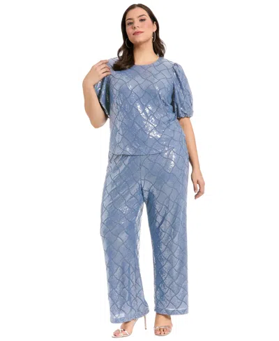 Muse Plus Size Sequined Pull-on Pants In Blue
