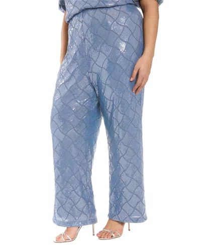 Muse Plus Size Sequined Pull-on Pants In Blue
