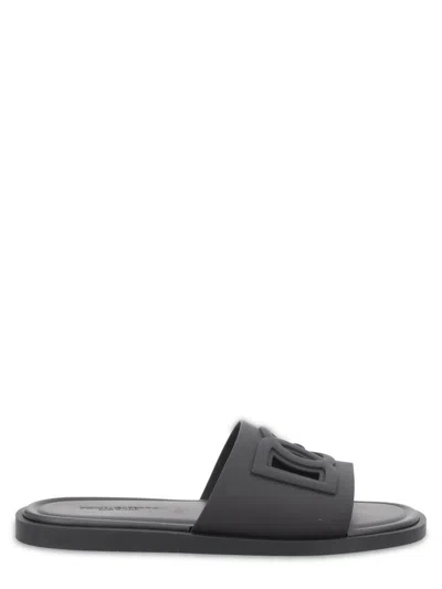 Dolce & Gabbana Dg Light Flat Sole Open Toe Slides In Black