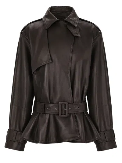 Rotate Birger Christensen Rotate Birgerchristensen Biker Jacket In Lamb Leather In Dark Brown In Brown