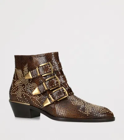 Chloé Womens Chloe Susan Python-effect Leather Boots In Brown