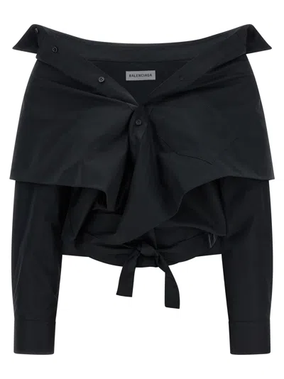 Balenciaga Off Shoulder Crop Shirt Long Sleeves In Black