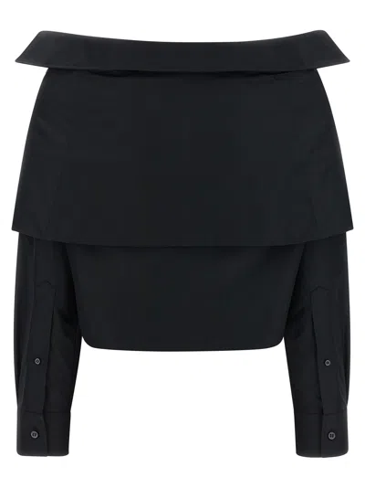 Balenciaga Off Shoulder Crop Shirt Long Sleeves In Black