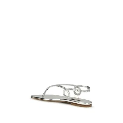 Casadei Silver Calf Leather Bos Taurus Flat Sandals In Gray