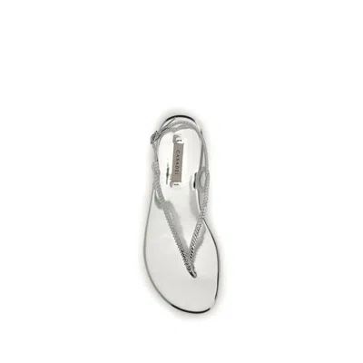 Casadei Silver Calf Leather Bos Taurus Flat Sandals In Gray