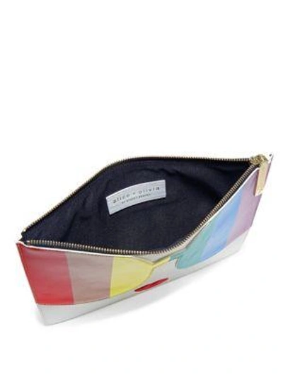 Shop Alice And Olivia Rainbow Printed Leather Clutch In White-multi