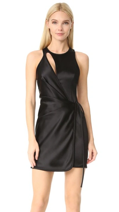 Alexander Wang Woman Wrap-effect Cutout Satin Mini Dress Black In Nocturnal