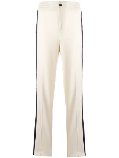 Gucci Striped-side Wool And Silk-blend Trousers In Light-beige