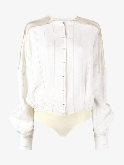 Shop Esteban Cortazar Stripe Shirt Body In Nude&neutrals