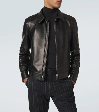Tom Ford Leather Jacket Buttoned Cuffs Collared Front Pockets In Multi
