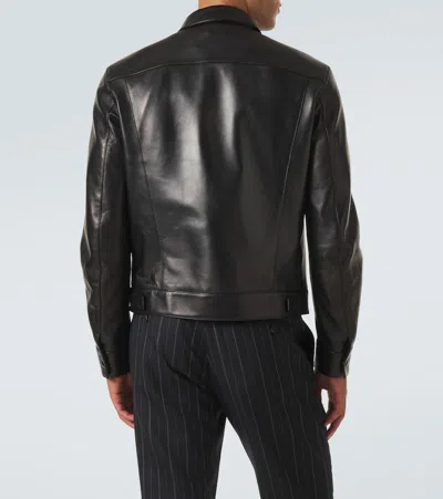 Tom Ford Leather Jacket Buttoned Cuffs Collared Front Pockets In Multi