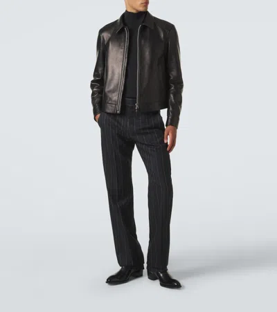 Tom Ford Leather Jacket Buttoned Cuffs Collared Front Pockets In Multi