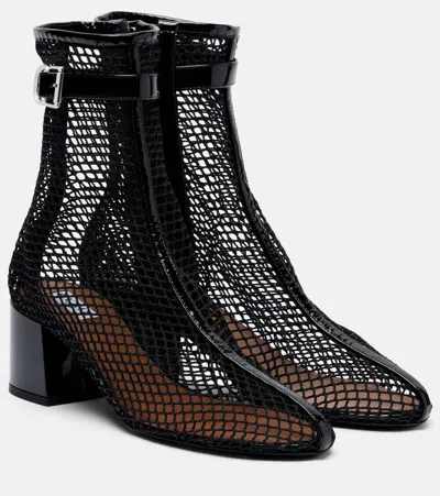 Alaïa Fishnet Patent Leather-trimmed Ankle Boots In Black