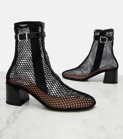 Alaïa Fishnet Patent Leather-trimmed Ankle Boots In Black