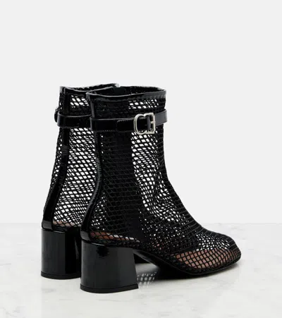 Alaïa Fishnet Patent Leather-trimmed Ankle Boots In Black