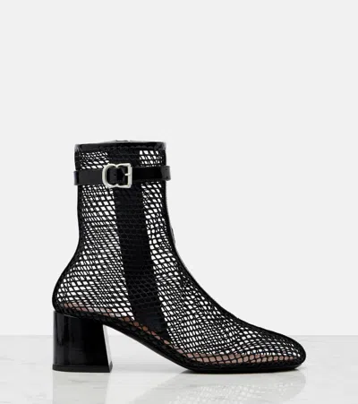 Alaïa Fishnet Patent Leather-trimmed Ankle Boots In Black