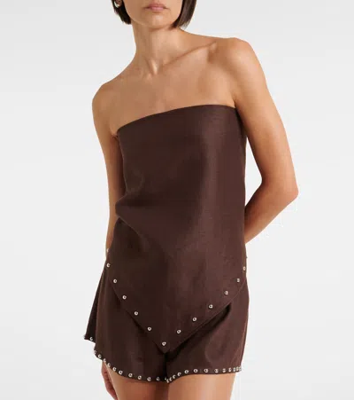 Staud Samara Embellished Linen Top In Brown