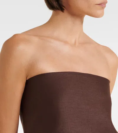 Staud Samara Embellished Linen Top In Brown
