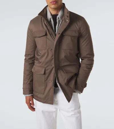 Kiton Suede-trimmed Technical Jacket In Brown