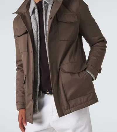 Kiton Suede-trimmed Technical Jacket In Brown