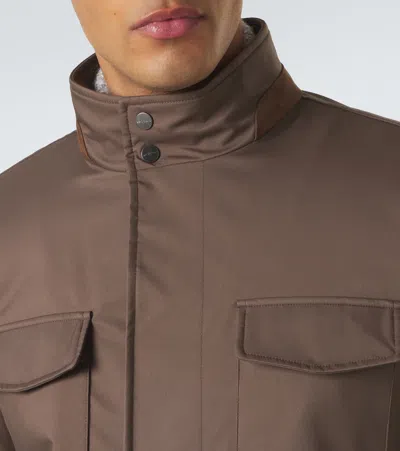 Kiton Suede-trimmed Technical Jacket In Brown