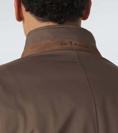 Kiton Suede-trimmed Technical Jacket In Brown