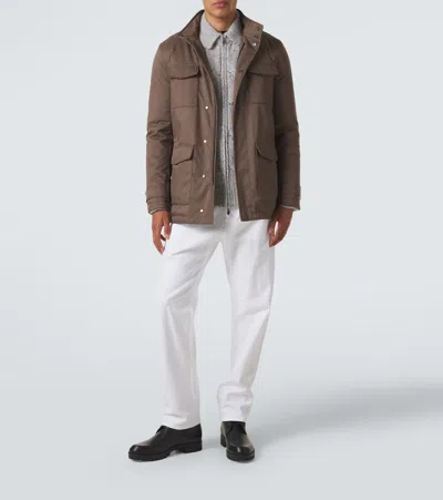 Kiton Suede-trimmed Technical Jacket In Brown