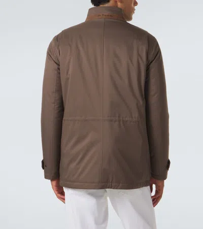 Kiton Suede-trimmed Technical Jacket In Brown