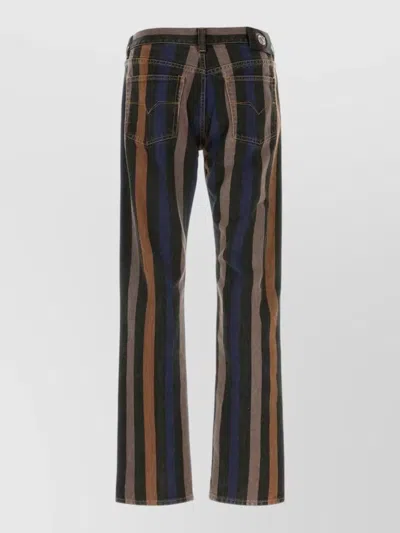 Versace Denim Jeans Striped Pattern Belt Loops In Multi
