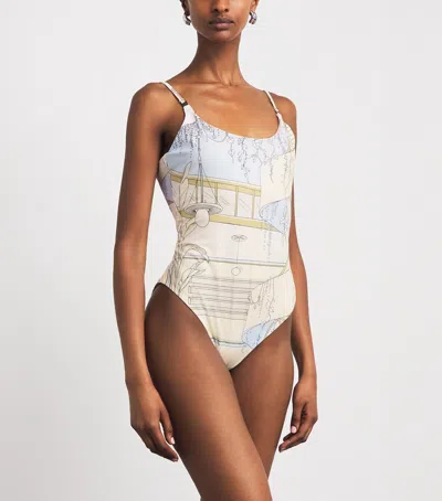 Tory Burch Printed Low-back Swimsuit In Multi