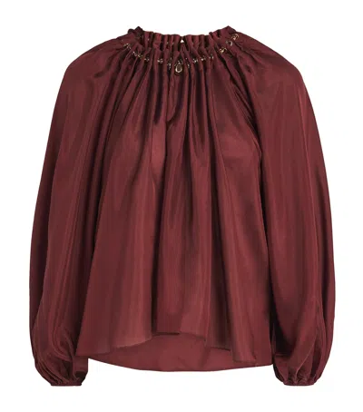 Zimmermann Blouse Aster With Ruffles And Beads In Burgundy