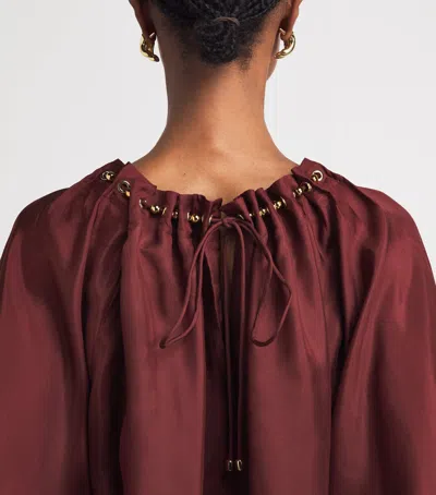 Zimmermann Blouse Aster With Ruffles And Beads In Burgundy