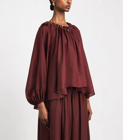 Zimmermann Blouse Aster With Ruffles And Beads In Burgundy