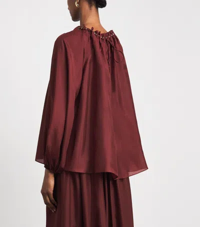 Zimmermann Blouse Aster With Ruffles And Beads In Burgundy