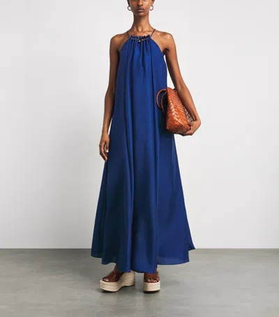 Zimmermann Womens Dark Cobalt Aster Gathered-bead Silk Maxi Dress In Blue
