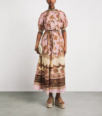Zimmermann Womens Mauve Jacobean Aster Billow Silk Maxi Dress Xl In Brown