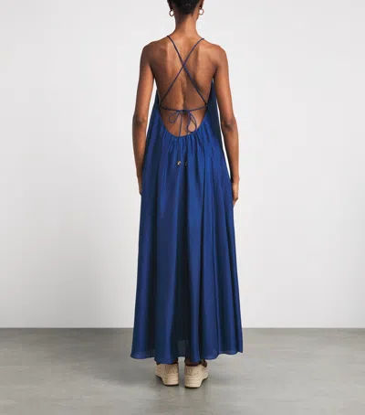 Zimmermann Womens Dark Cobalt Aster Gathered-bead Silk Maxi Dress In Blue
