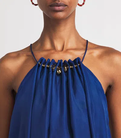 Zimmermann Womens Dark Cobalt Aster Gathered-bead Silk Maxi Dress In Blue