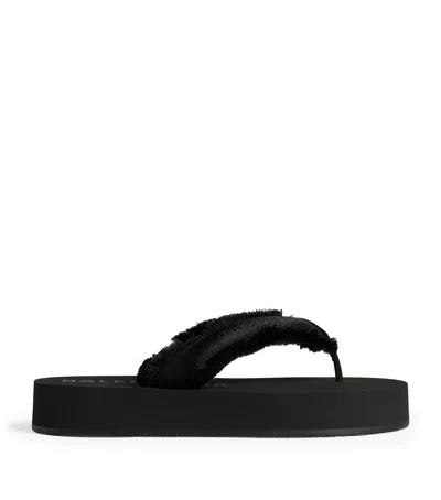 Balenciaga Fringed Strap Logo Embroidered Sandals For Women In Black