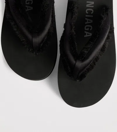 Balenciaga Fringed Strap Logo Embroidered Sandals For Women In Black